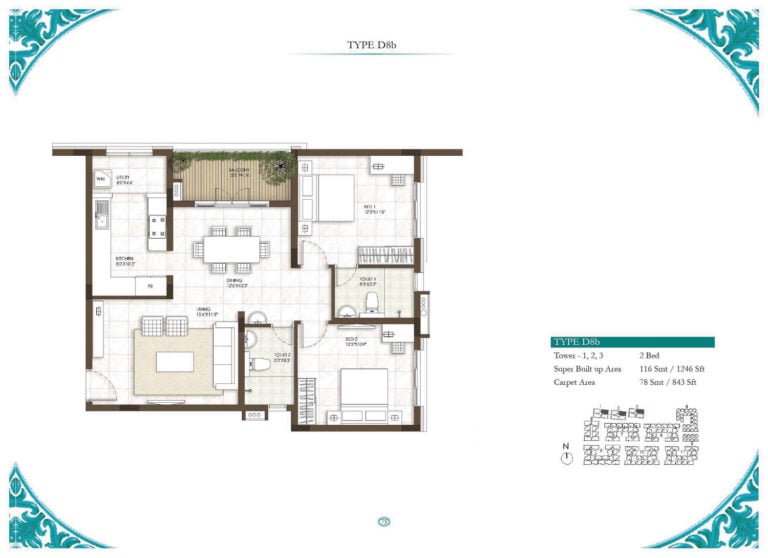 2 BHK - 1246 - Prestige Courtyards Chennai