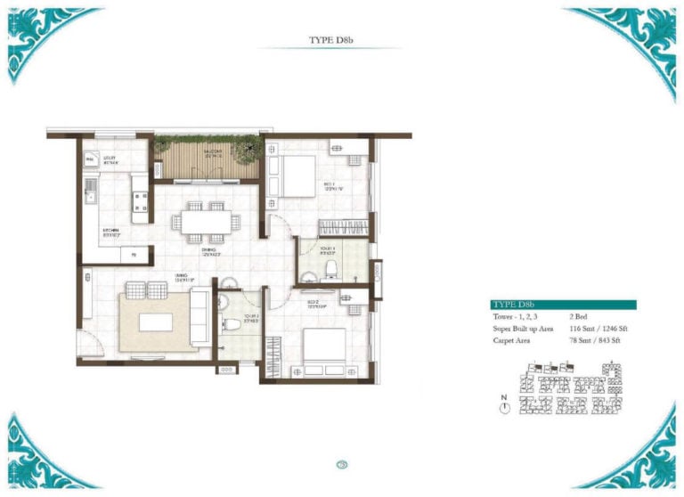 2 BHK - 1246 - Prestige Courtyards Chennai