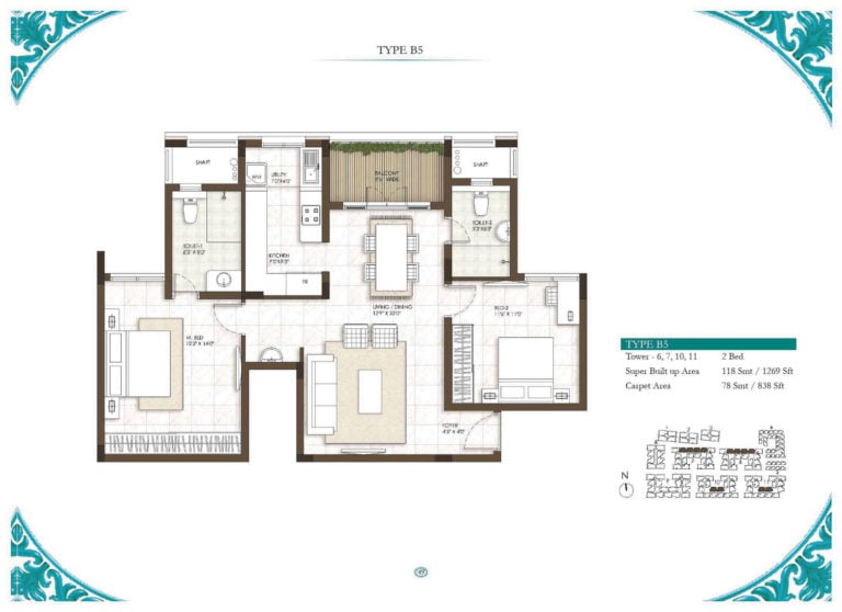 2 BHK - 1269 - Prestige Courtyards Chennai