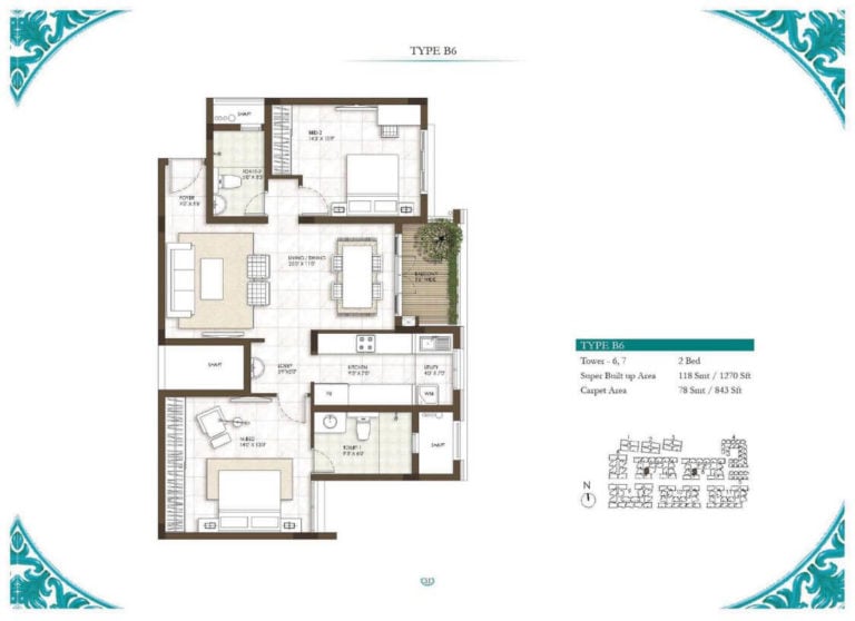 2 BHK - 1270 - Prestige Courtyards Chennai