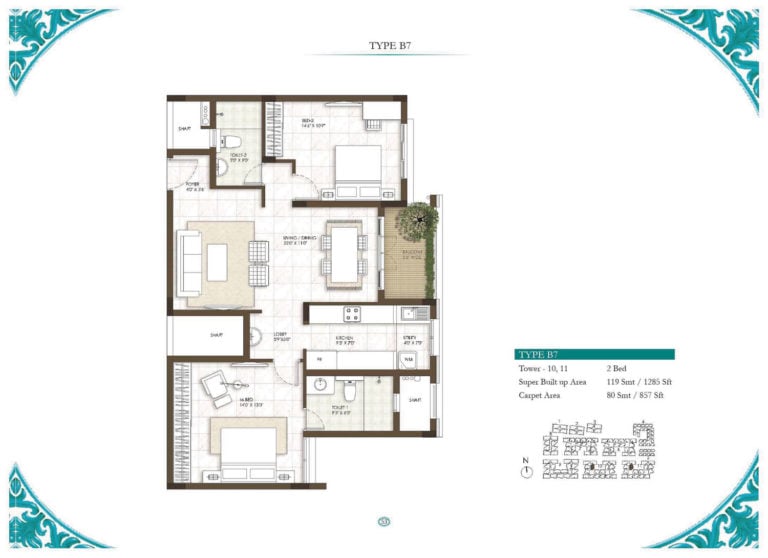 2 BHK - 1285 - Prestige Courtyards Chennai