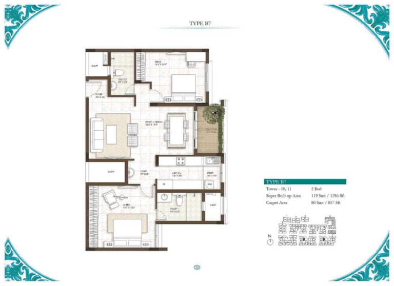 2 BHK - 1285 - Prestige Courtyards Chennai