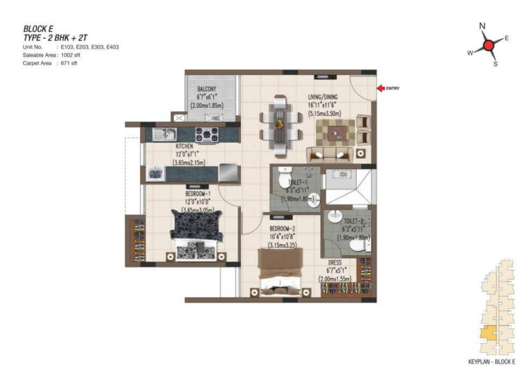 2 BHK 2T 1002 - Casagrand Sereno Chennai