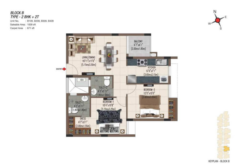 2 BHK 2T 1009 - Casagrand Sereno Chennai