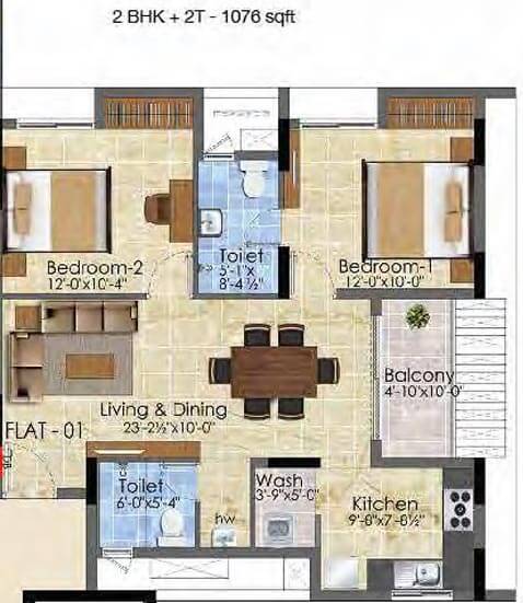 2 BHK 2T - 1076 - Radiance Suprema Chennai