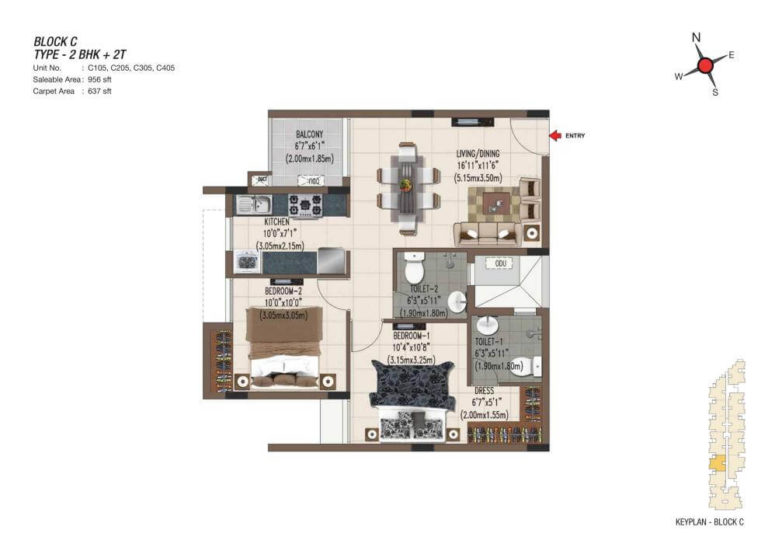 2 BHK 2T 956 - Casagrand Sereno Chennai