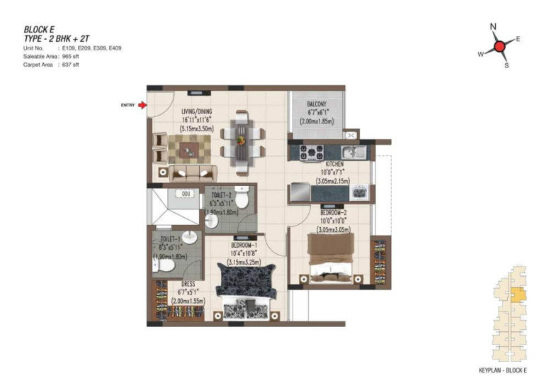 2 BHK 2T 965 - Casagrand Sereno Chennai