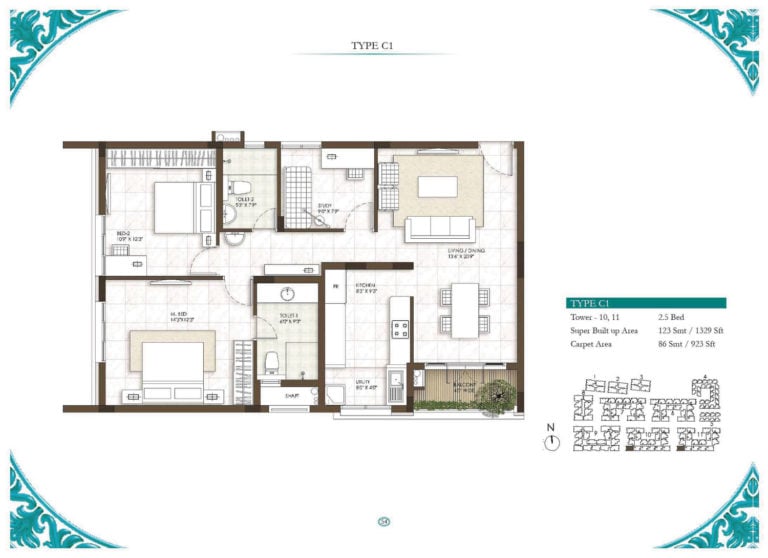 2.5 BHK - 1329 - Prestige Courtyards Chennai