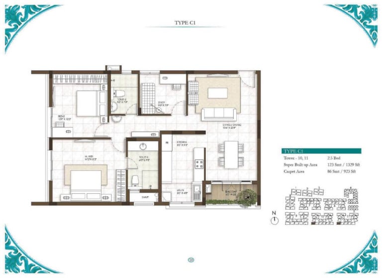2.5 BHK - 1329 - Prestige Courtyards Chennai