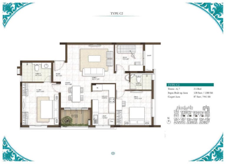 2.5 BHK - 1380 - Prestige Courtyards Chennai