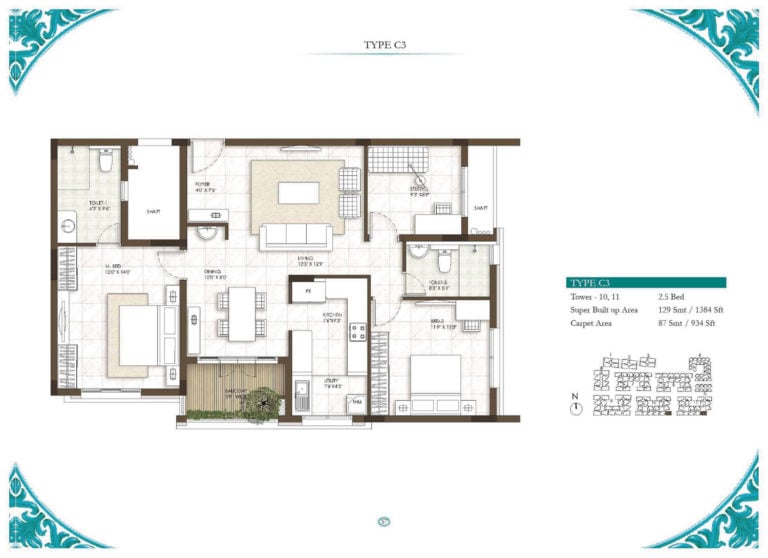 2.5 BHK - 1384 - Prestige Courtyards Chennai