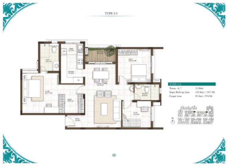 2.5 BHK - 1417 - Prestige Courtyards Chennai