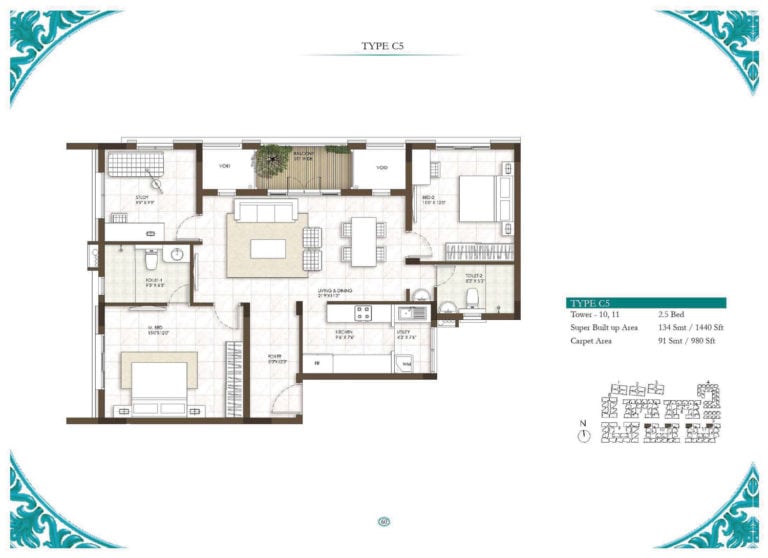 2.5 BHK - 1440 - Prestige Courtyards Chennai