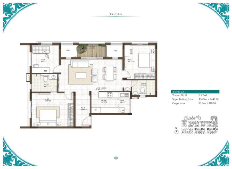 2.5 BHK - 1440 - Prestige Courtyards Chennai