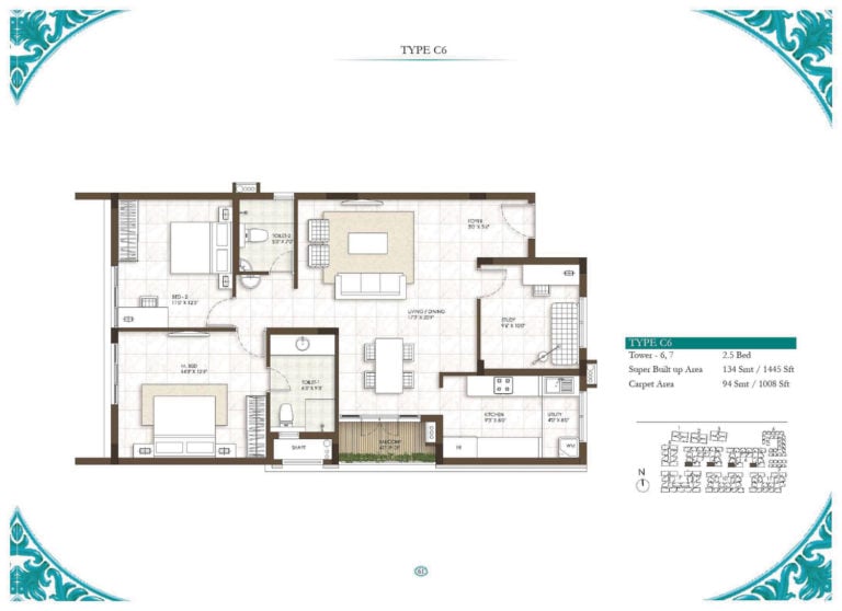 2.5 BHK - 1445 - Prestige Courtyards Chennai