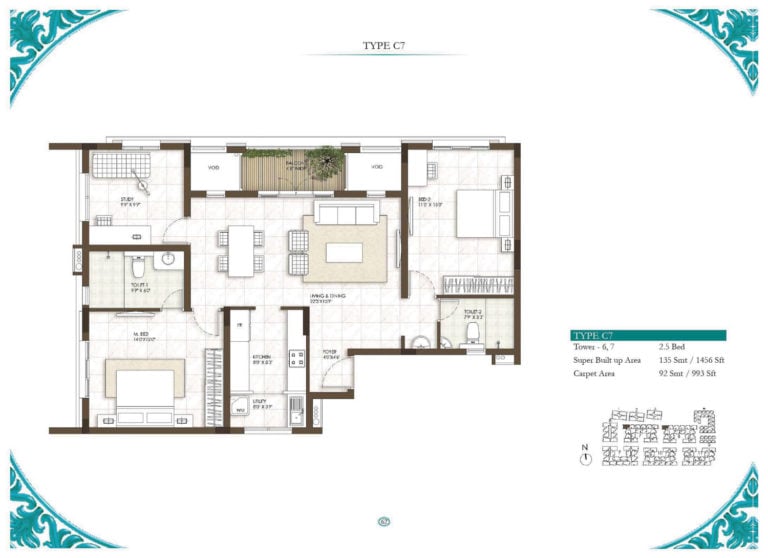 2.5 BHK - 1456 - Prestige Courtyards Chennai