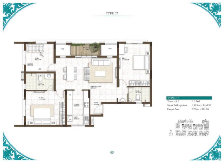 2.5 BHK - 1456 - Prestige Courtyards Chennai