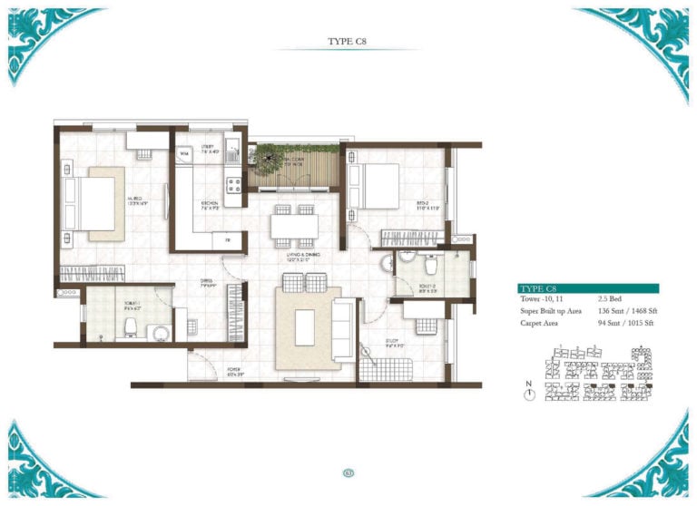 2.5 BHK - 1468 - Prestige Courtyards Chennai