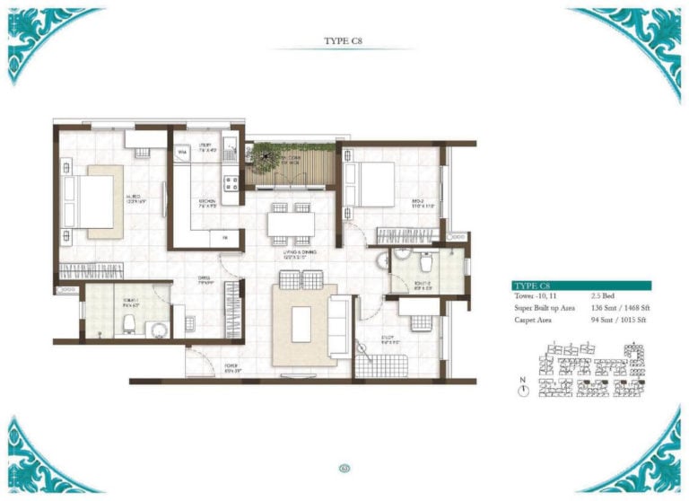 2.5 BHK - 1468 - Prestige Courtyards Chennai