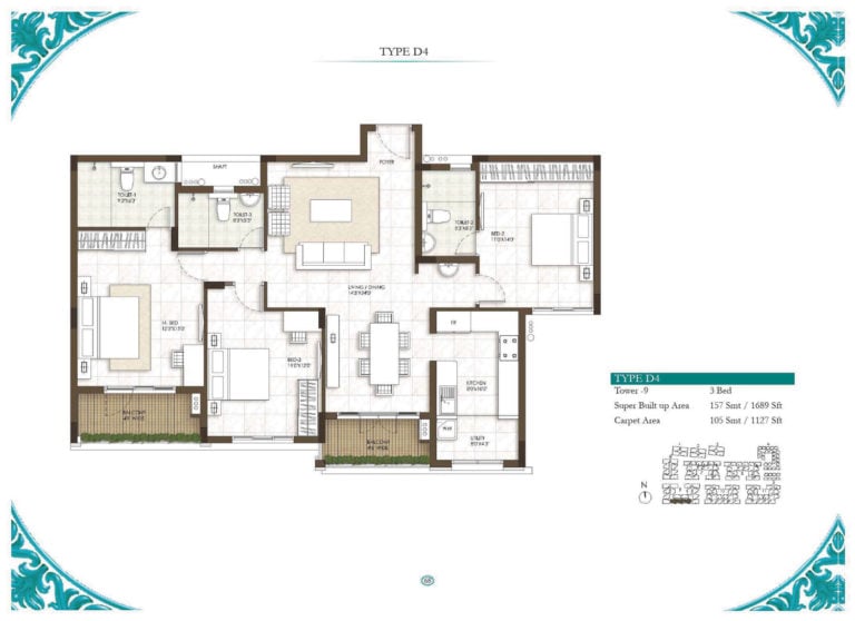 3 BHK - 1689 - Prestige Courtyards Chennai