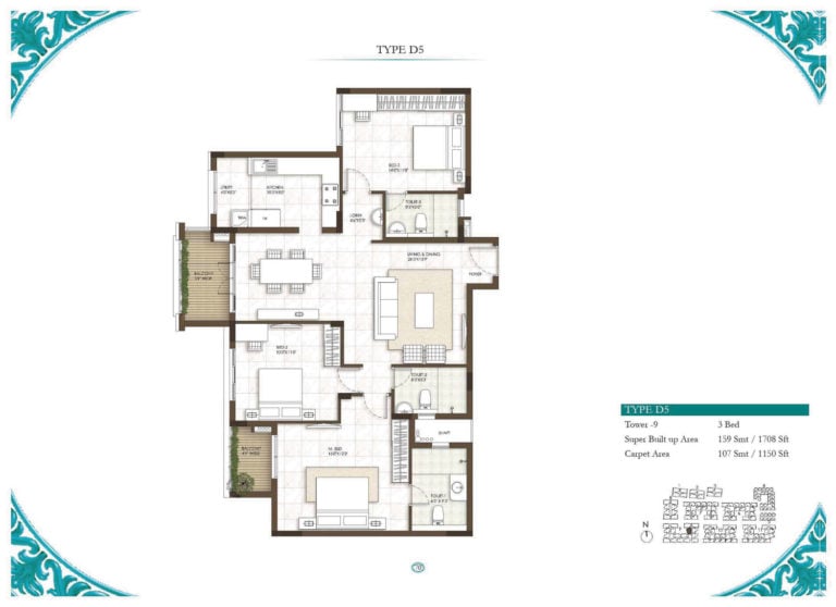 3 BHK - 1708 - Prestige Courtyards Chennai