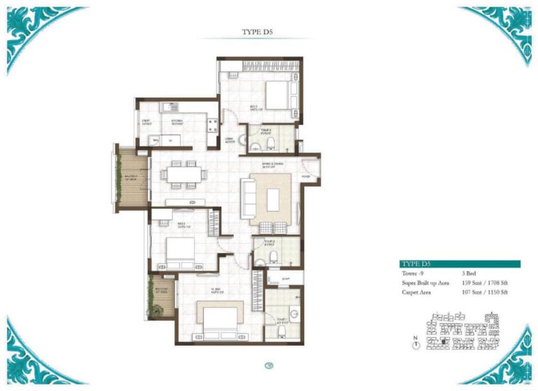 3 BHK - 1708 - Prestige Courtyards Chennai