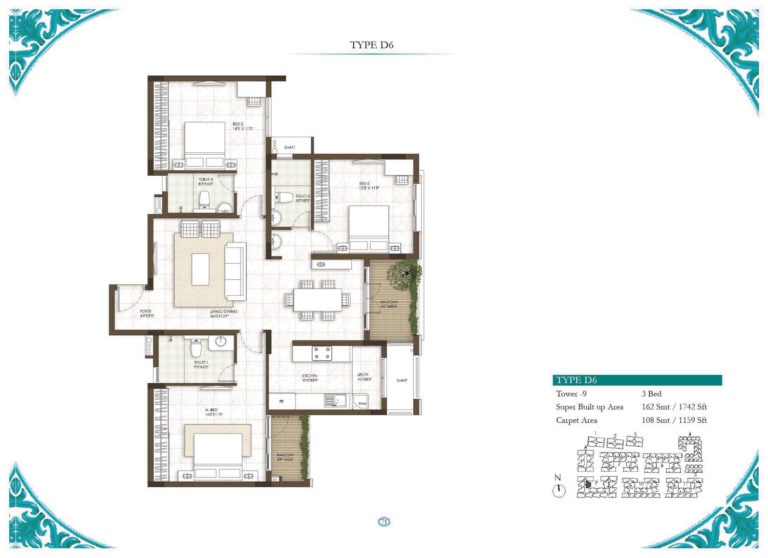 3 BHK - 1742 - Prestige Courtyards Chennai