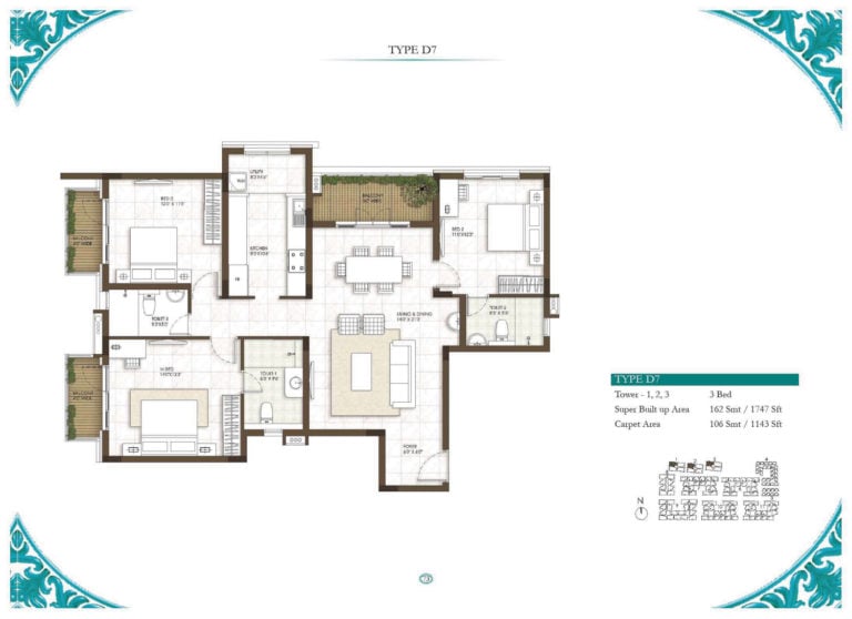 3 BHK - 1747 - Prestige Courtyards Chennai
