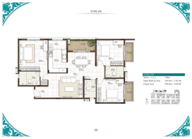 3 BHK - 1761 - Prestige Courtyards Chennai