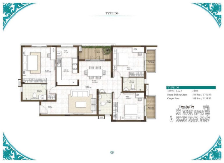 3 BHK - 1761 - Prestige Courtyards Chennai