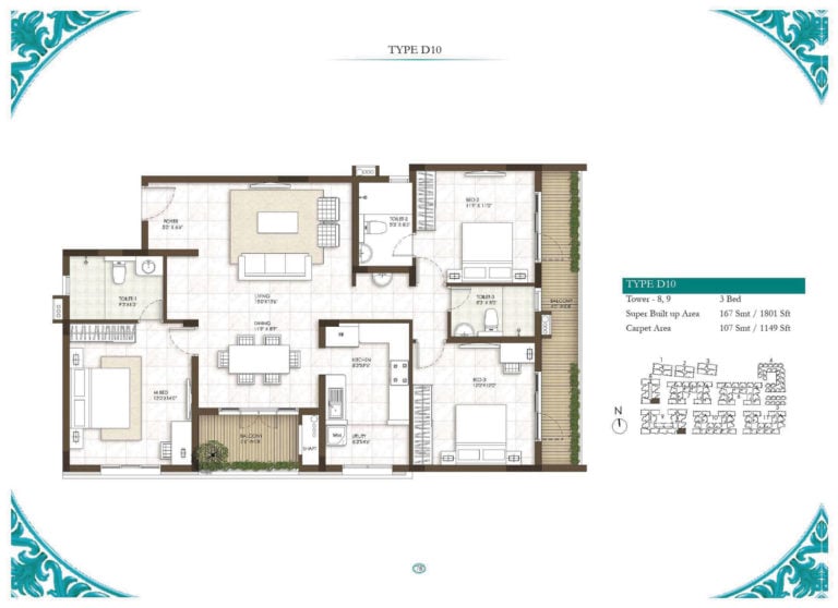3 BHK - 1801 - Prestige Courtyards Chennai