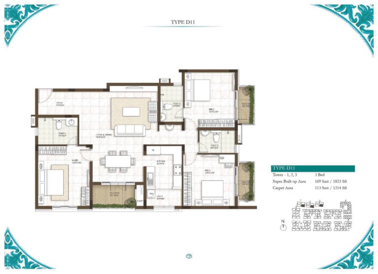 3 BHK - 1823 - Prestige Courtyards Chennai