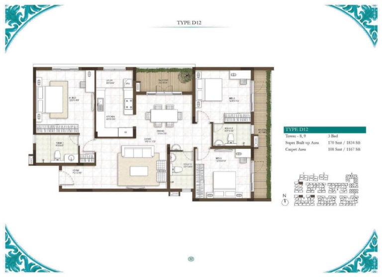 3 BHK - 1834 - Prestige Courtyards Chennai