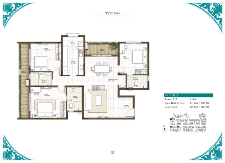 3 BHK - 1869 - Prestige Courtyards Chennai