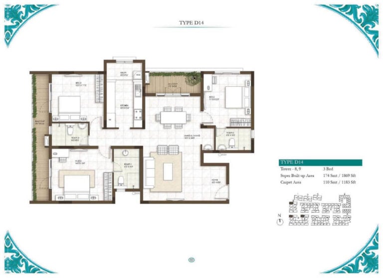 3 BHK - 1869 - Prestige Courtyards Chennai