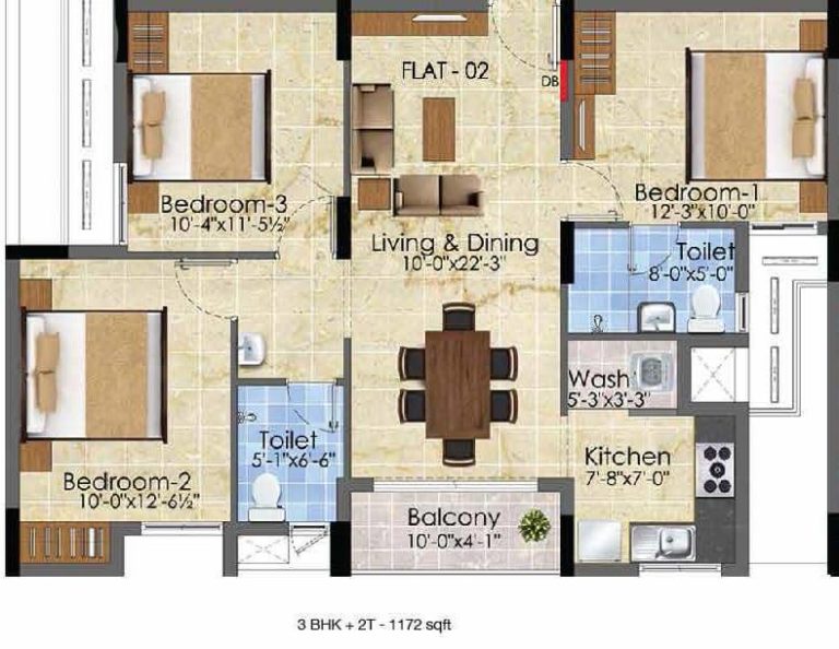 3 BHK 2T - 1172 - Radiance Suprema Chennai