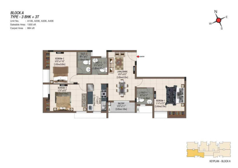 3 BHK 3T 1300 - Casagrand Sereno Chennai