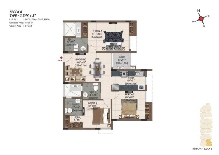 3 BHK 3T 1303 - Casagrand Sereno Chennai