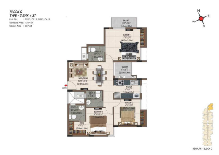3 BHK 3T 1307 - Casagrand Sereno Chennai
