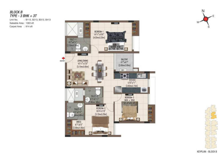 3 BHK 3T 1363 - Casagrand Sereno Chennai