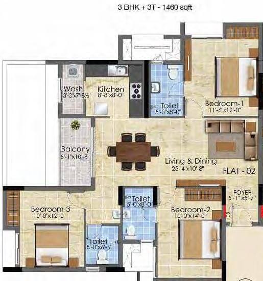 3 BHK 3T - 1460 - Radiance Suprema Chennai
