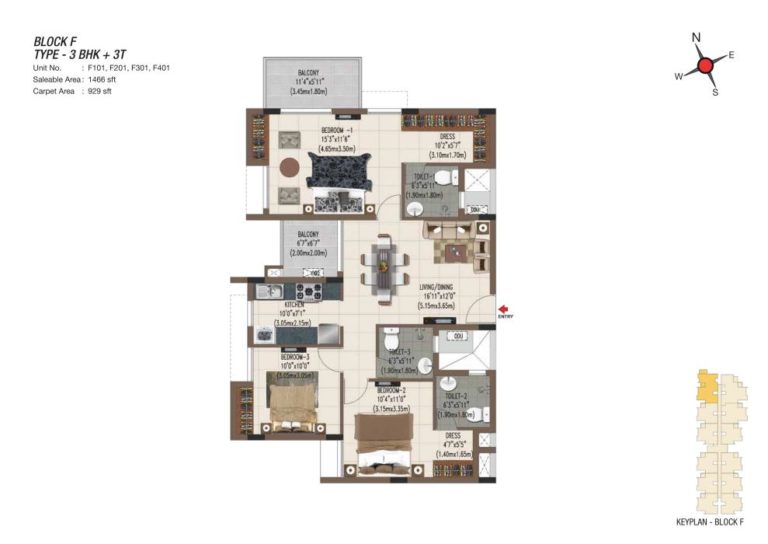 3 BHK 3T 1466 - Casagrand Sereno Chennai