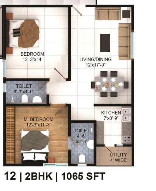 2 BHK - 1065 - Vasavi Lake City