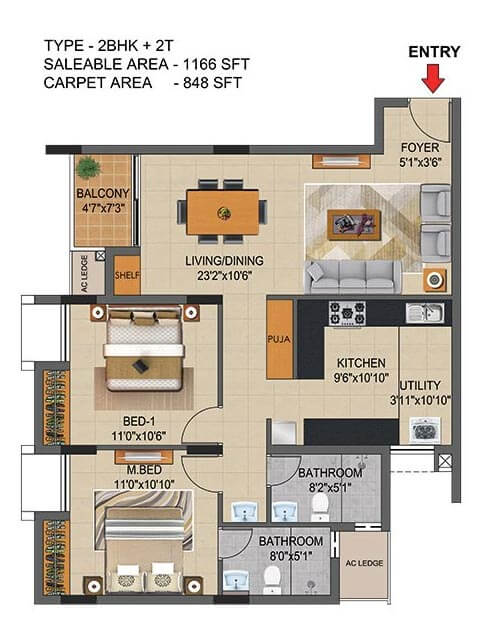 2 BHK - 1166 - CasaGrand Supremus Chennai