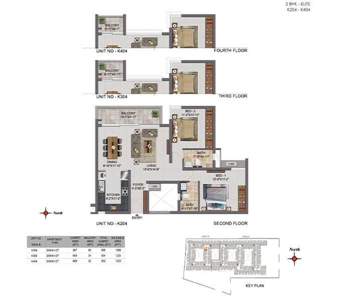 2 BHK - 1288 - CasaGrand Boulevard Hennur
