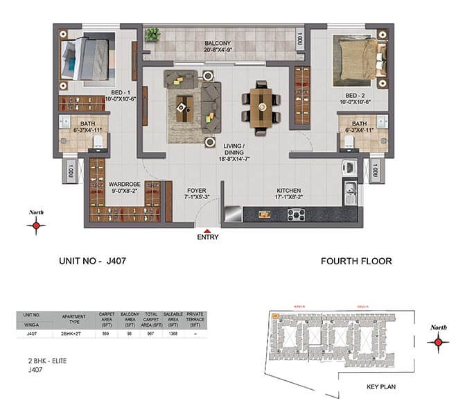 2 BHK - 1369 - CasaGrand Boulevard Hennur