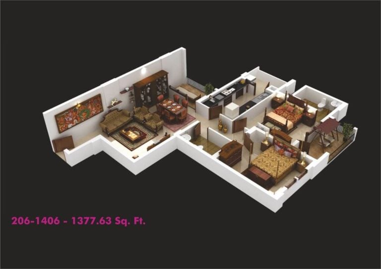 2 BHK - 1377 - HM Indigo JP Nagar