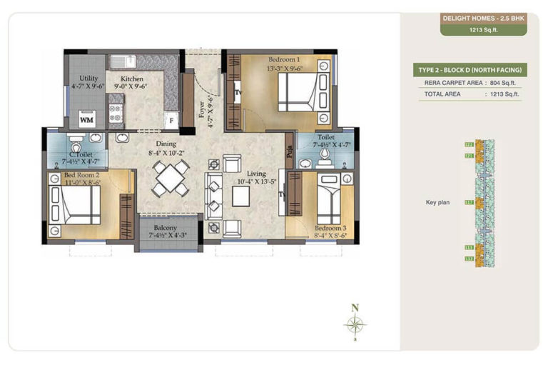 2.5 BHK - 1213 - TVS Emerald Green Enclave