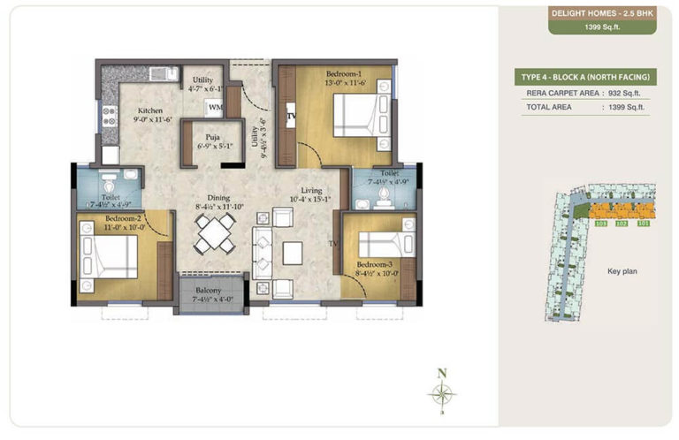 2.5 BHK - 1399 - TVS Emerald Green Enclave
