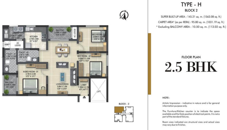 2.5 BHK H - 1563 - Sobha Winchester Chennai